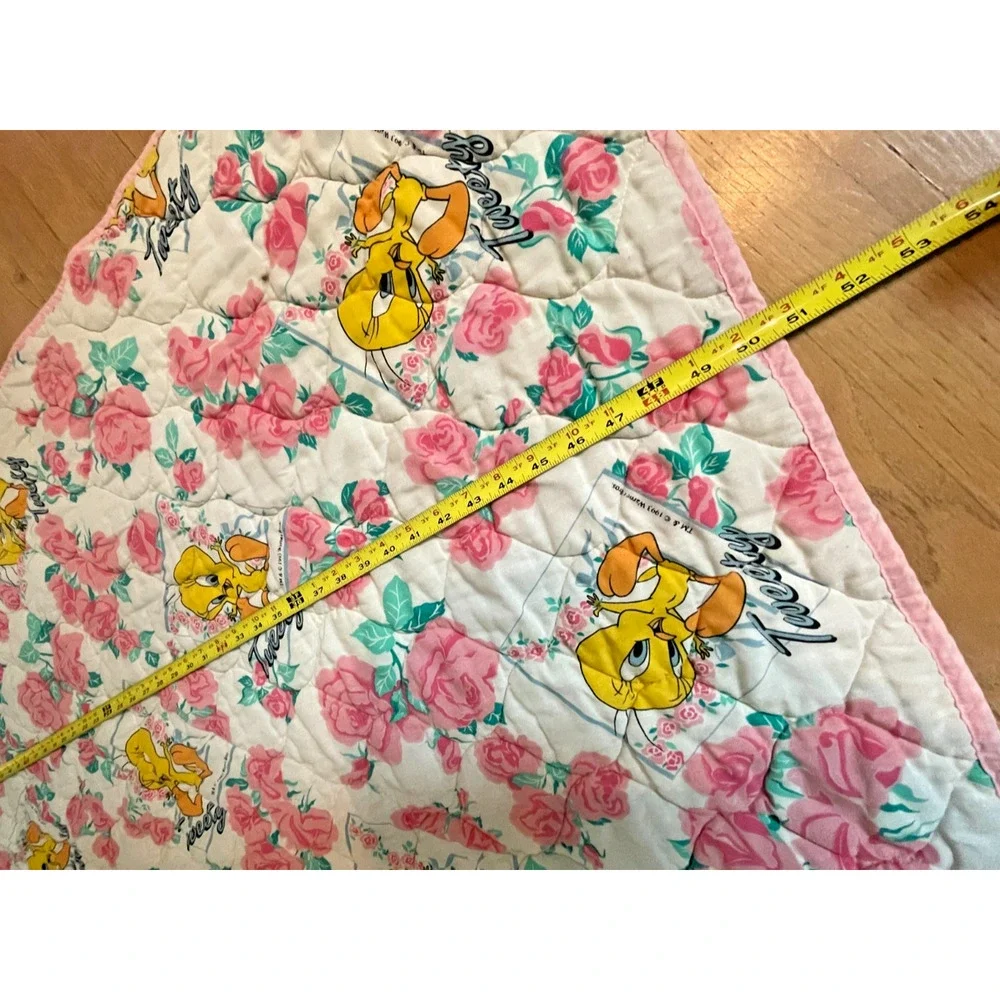1993 Vtg Warner Bros Baby Looney Tunes Tweety Roses Gerber Blanket 50 x 39 in